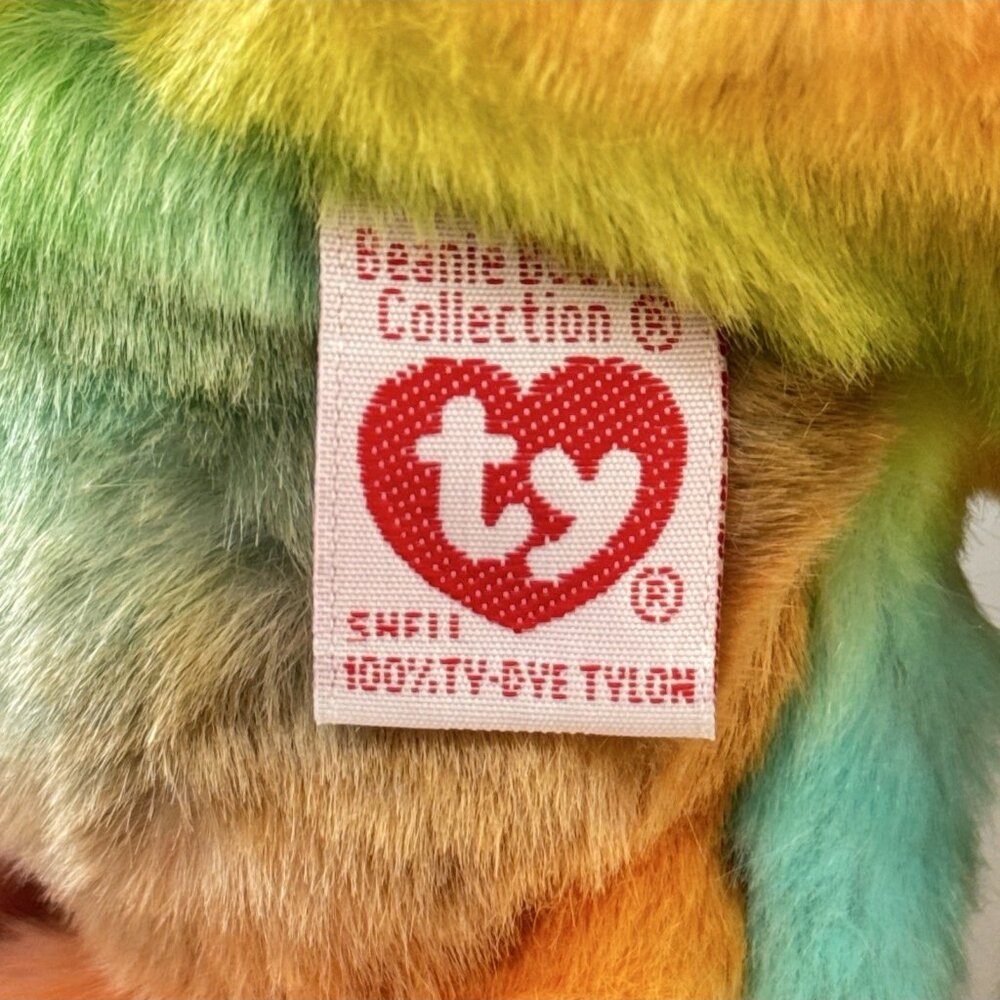 Peace Teddy Bear Tie Dye 1999 Embroidered Emblem 14" Vtg TY Beanie Buddy - Picture 6 of 9